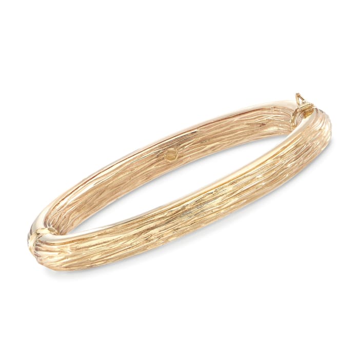 Italian 18kt Yellow Gold Textured and Polished Bangle Bracelet | Ross ...