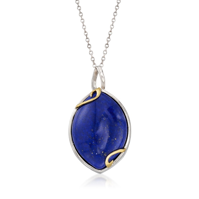 Marquise Lapis Pendant Necklace in Sterling Silver with 14kt Yellow Gold