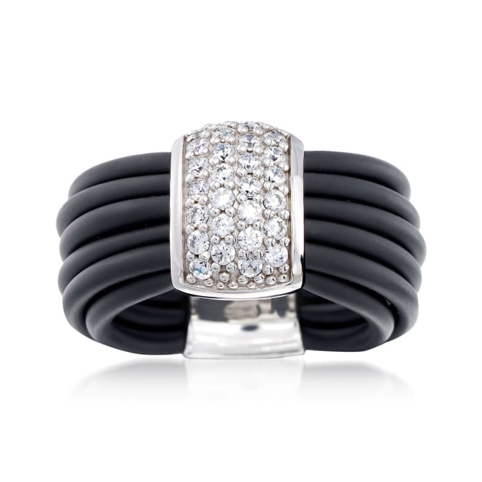 Belle Etoile &quot;Adagio&quot; .70 ct. t.w. CZ and Black Rubber Ring in Sterling Silver