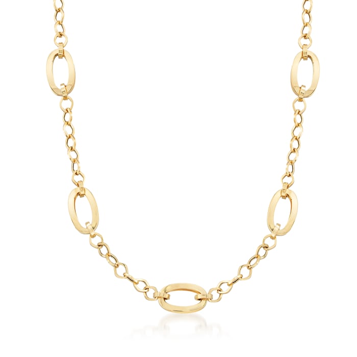 Italian 18kt Yellow Gold Oval-Link Station Necklace