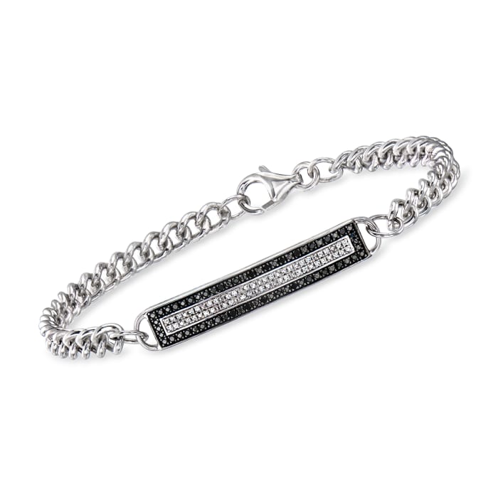 .20 ct. t.w. Black and White Diamond ID Bracelet in Sterling Silver