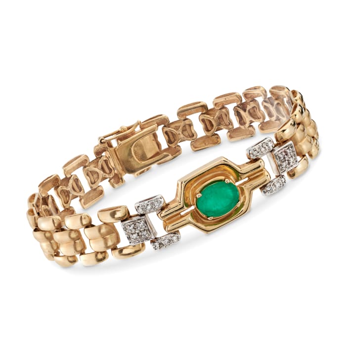 C. 1980 Vintage 1.50 Carat Emerald and .20 ct. t.w. Diamond Link Bracelet in 14kt Yellow Gold