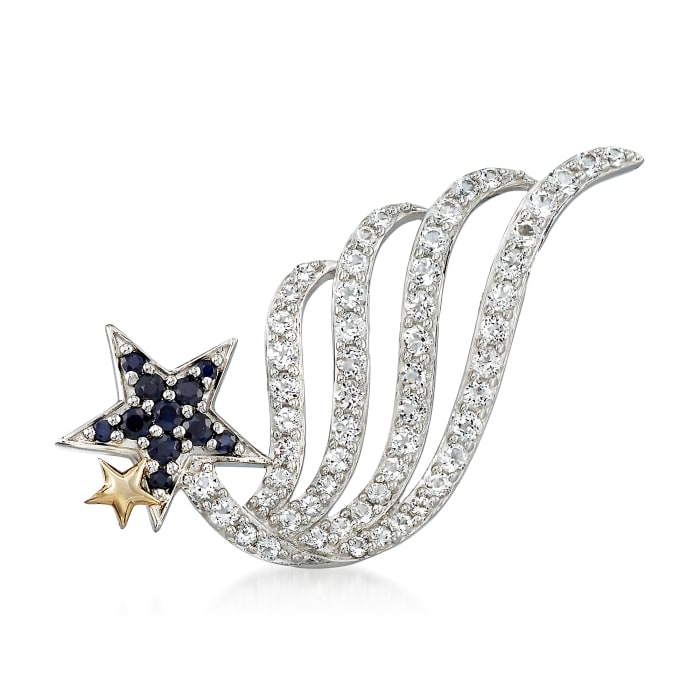 1.80 ct. t.w. White Topaz and .30 ct. t.w. Sapphire Shooting Star Pin in Sterling Silver