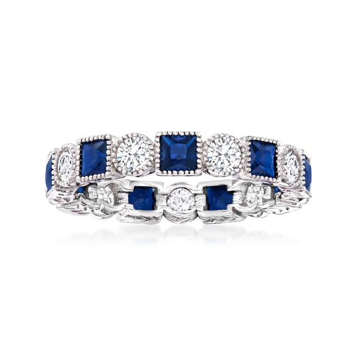 1.20 ct. t.w. Square Simulated Sapphire and .80 ct. t.w. CZ Eternity Band in Sterling Silver