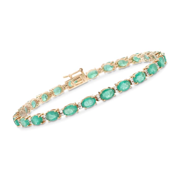9.10 ct. t.w. Emerald and .29 ct. t.w. Diamond Tennis Bracelet in 14kt Yellow Gold