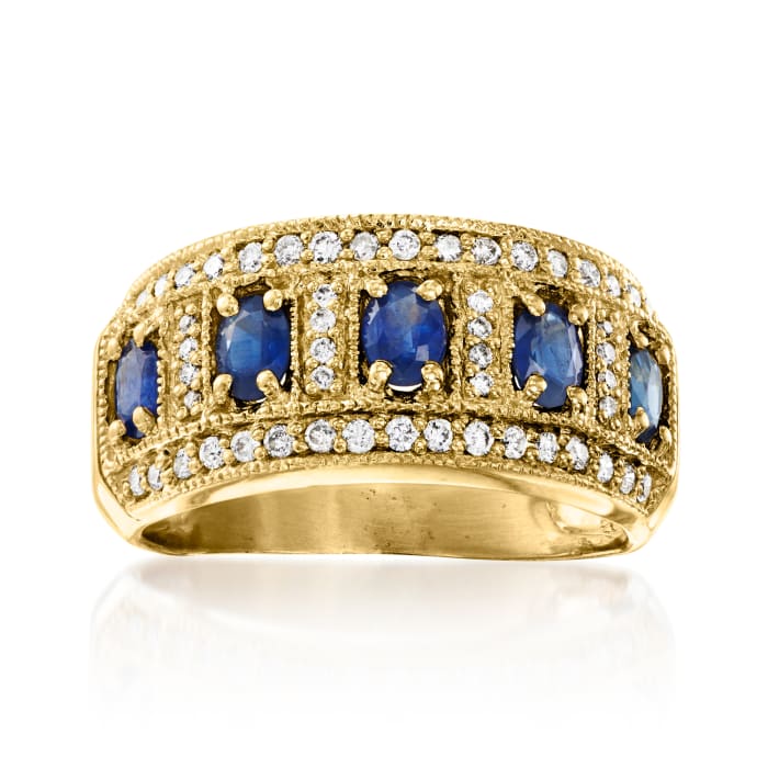 C. 1980 Vintage 1.25 ct. t.w. Sapphire Ring with .50 ct. t.w. Diamonds in 14kt Yellow Gold