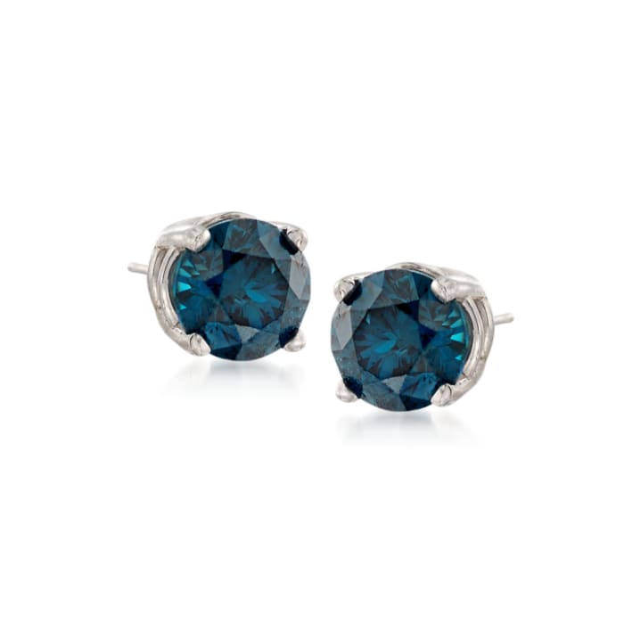 .50 ct. t.w. Blue Diamond Stud Earrings in 14kt White Gold