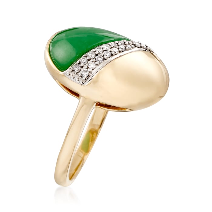 Green Jade and .12 ct. t.w. Diamond Ring in 14kt Yellow Gold | Ross-Simons