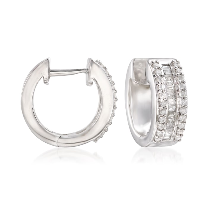 .50 ct. t.w. Round and Baguette Diamond Huggie Hoops in Sterling Silver