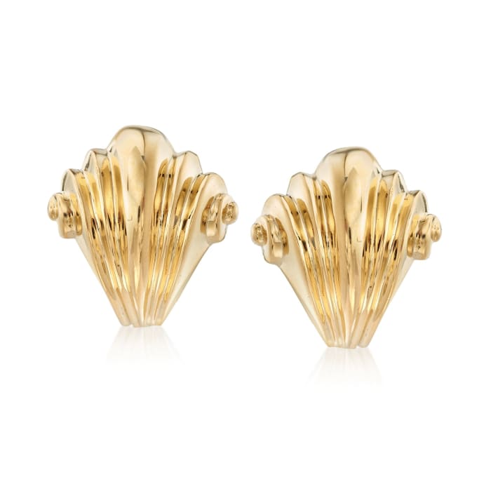 C. 1980 Vintage 18kt Yellow Gold Ribbed Earrings