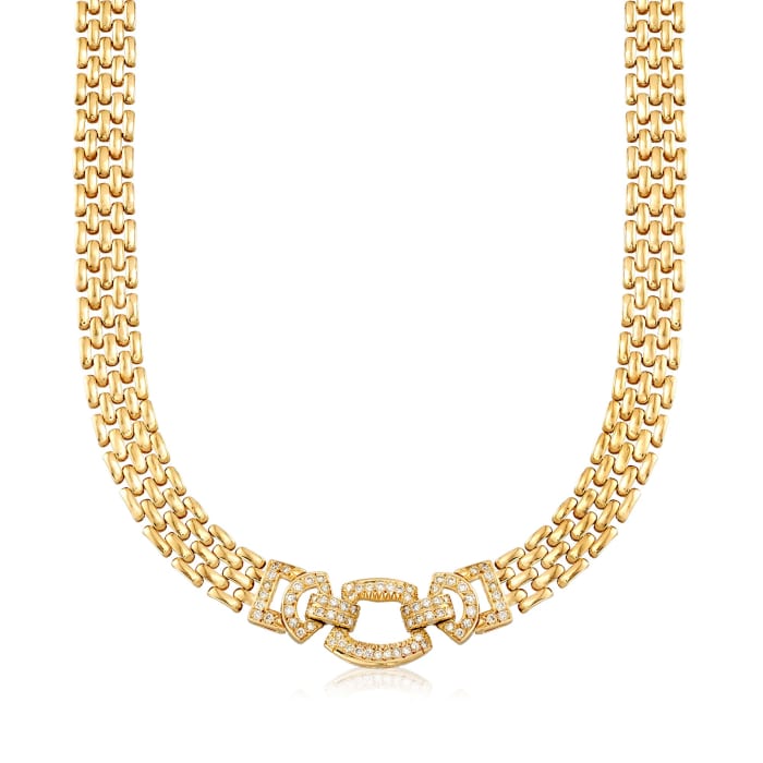 C. 1980 Vintage 1.00 ct. t.w. Diamond Geometric Panther-Link Necklace in 14kt Yellow Gold