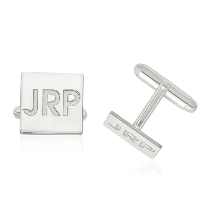 14kt White Gold Recessed Letters Square Monogram Cuff Links