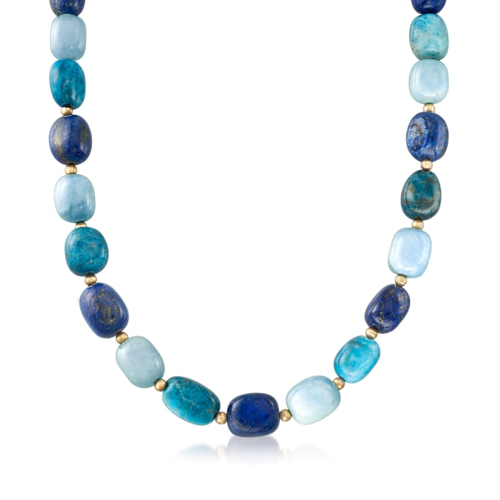 Multi-Gem Beaded Necklace in 14kt Yellow Gold