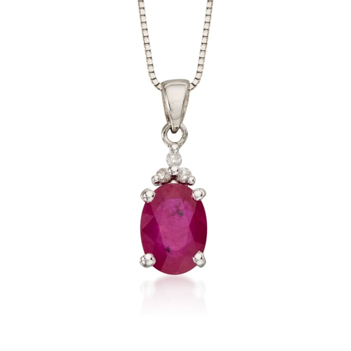 .85 Carat Ruby Pendant Necklace with Diamond Accents in 14kt White Gold    