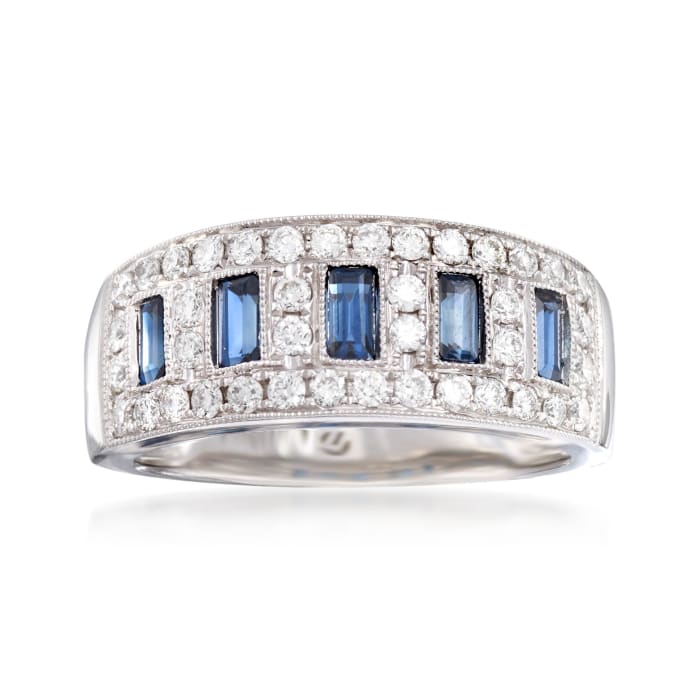 .80 ct. t.w. Sapphire and .52 ct. t.w. Diamond Ring in 14kt White Gold