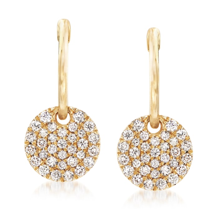 Gabriel Designs .49 ct. t.w. Diamond Hoop Drop Earrings in 14kt Yellow Gold