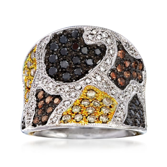 C. 2000 Vintage 1.56 ct. t.w. Multicolored Diamond Animal Print Ring in 14kt White Gold