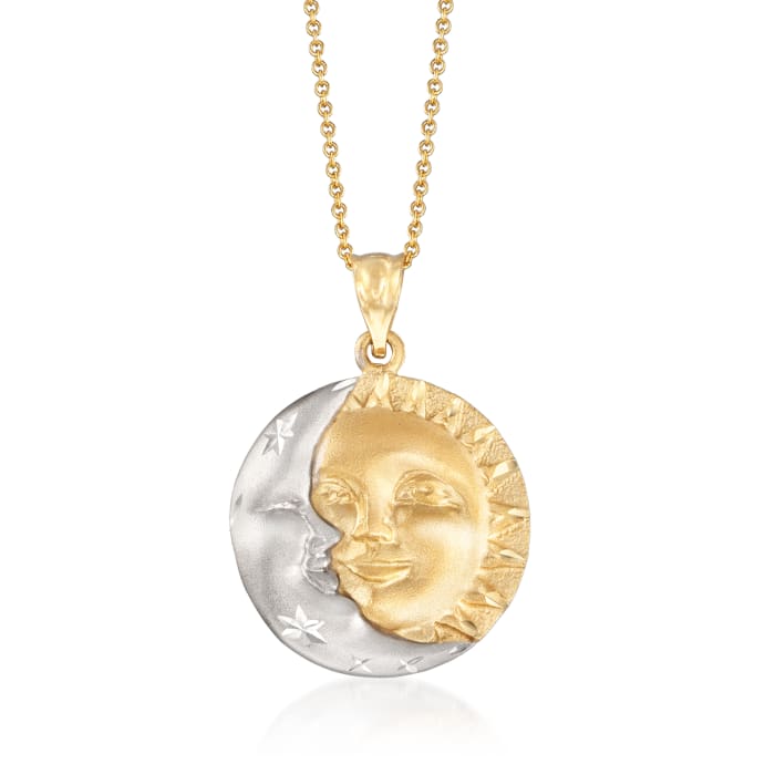 14kt Two-Tone Gold Sun and Moon Pendant Necklace