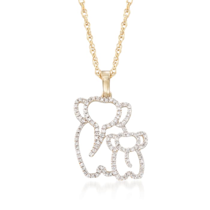 .15 ct. t.w. Diamond Elephant Duo Pendant Necklace in 14kt Gold Over Sterling