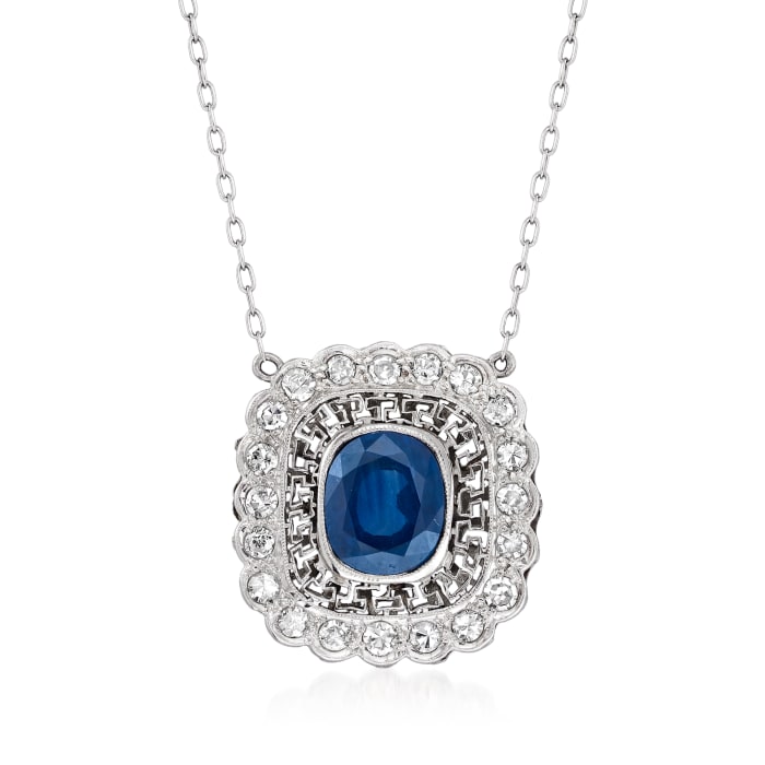C. 2000 Vintage 2.70 Carat Sapphire and .60 ct. t.w. Diamond Necklace in Platinum