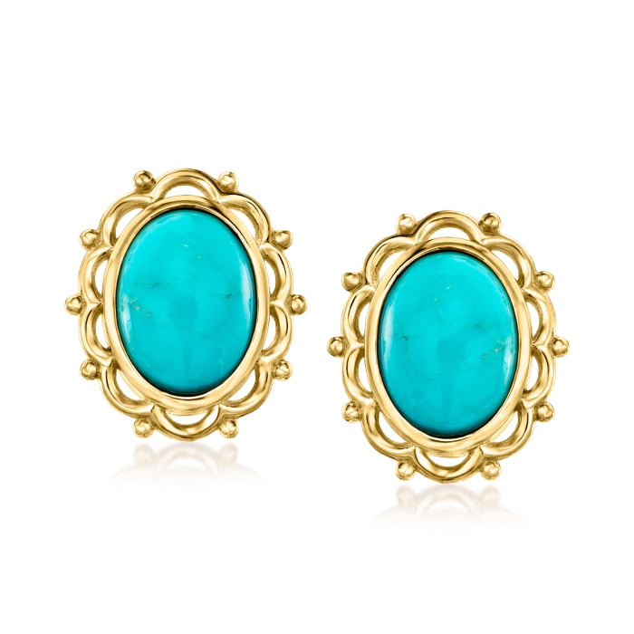 Oval Turquoise Earrings in 18kt Yellow Gold Over Sterling
