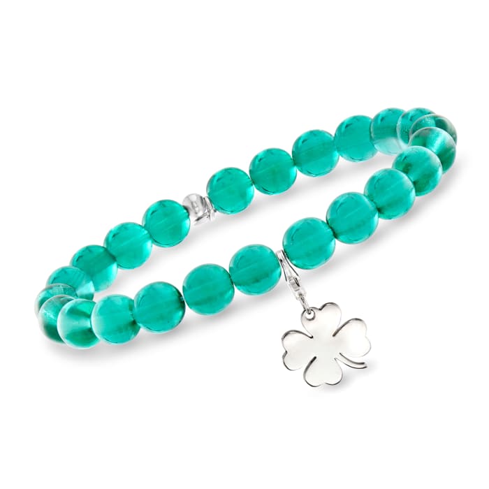 Your Choice: Italian Murano Glass Bead Stretch Bracelet with Sterling Silver Charm