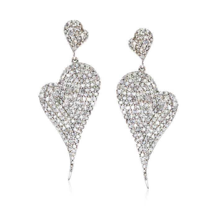 2.00 ct. t.w. Pave Diamond Abstract Heart Drop Earrings in Sterling Silver