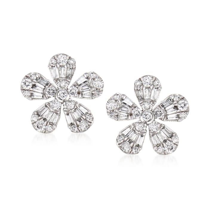.51 ct. t.w. Diamond Flower Earrings in 14kt White Gold | Ross-Simons
