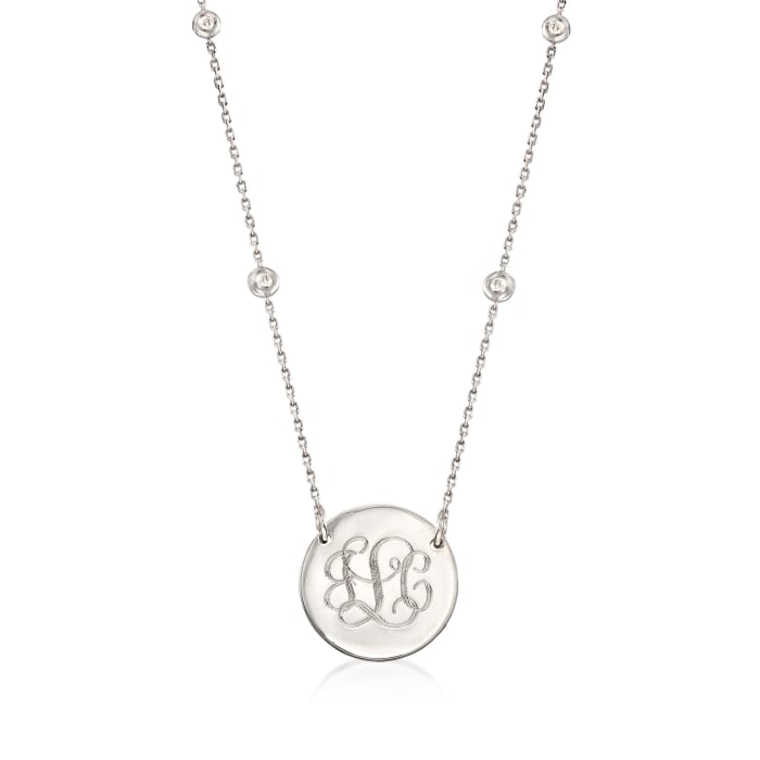 Sterling Silver Personalized Disc Station Necklace with .17 ct. t.w. Diamonds