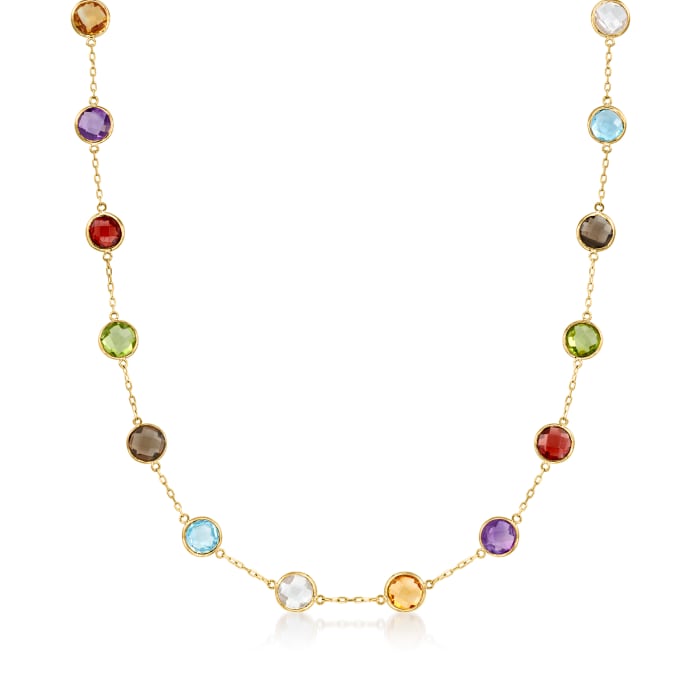 13.80 ct. t.w. Bezel-Set Multi-Gemstone Station Necklace in 14kt Yellow Gold