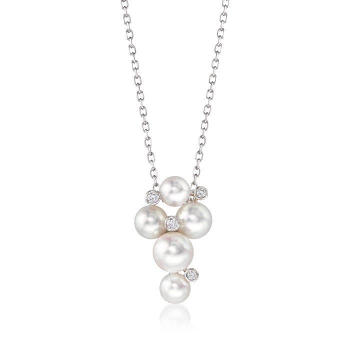 Mikimoto &quot;Bubbles&quot; 4.7-6.2mm A+ Akoya Pearl Cluster Necklace with Diamond Accents in 18kt White Gold