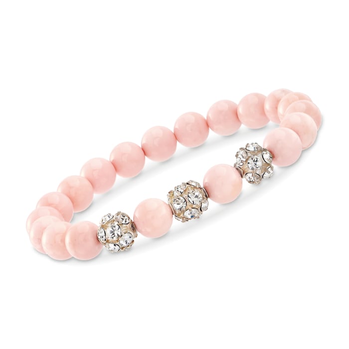 8mm Pink Shell and 8mm Crystal Stretch Bracelet