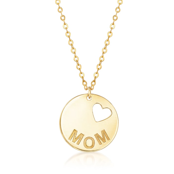 Italian 14kt Yellow Gold &quot;Mom&quot; Necklace with Cut-Out Heart