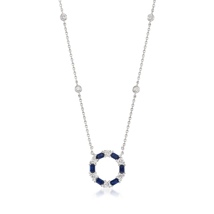 Gregg Ruth .72 ct. t.w. Sapphire and .44 ct. t.w. Diamond Circle Pendant Necklace in 18kt White Gold
