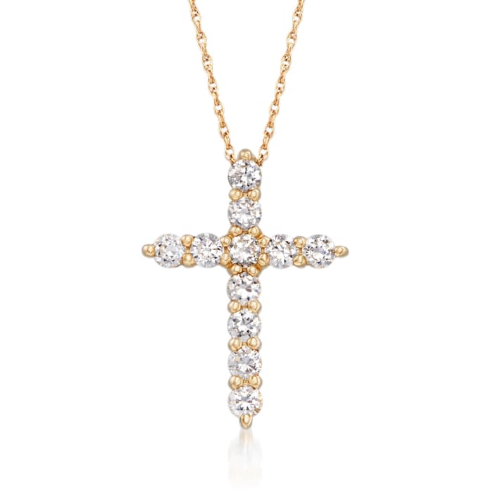 .55 ct. t.w. CZ Cross Pendant Necklace in 14kt Yellow Gold | Ross-Simons