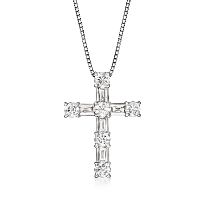C. 1990 Vintage 1.05 ct. t.w. Diamond Cross Pendant Necklace in Platinum