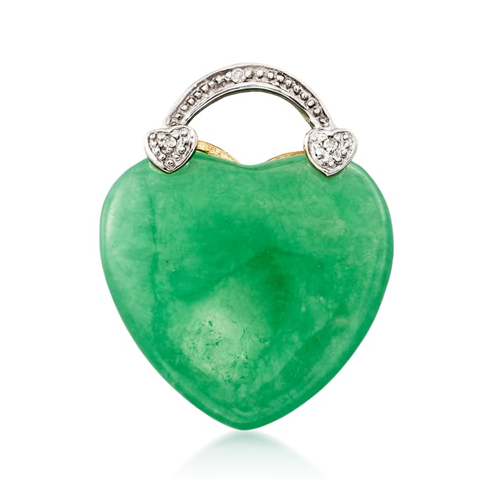 Green Jade Heart Pendant in 14kt Yellow Gold