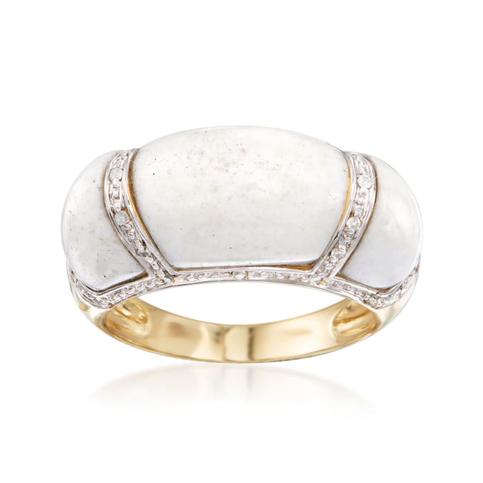 5.5-10x8-9mm White Agate Ring in 14kt Yellow Gold with Diamond Accents
