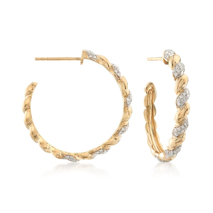 .44 ct. t.w. Diamond Twisted Hoop Earrings in 14kt Yellow Gold