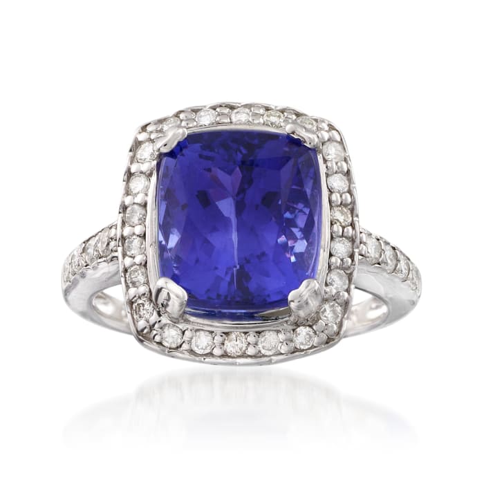 7.50 Carat Tanzanite and .60 ct. t.w. Diamond Ring in 14kt White Gold
