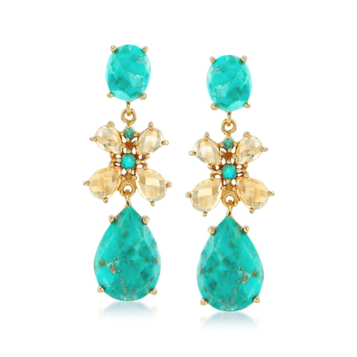 4.50 ct. t.w. Citrine and Turquoise Drop Earrings in 18kt Gold Over Sterling