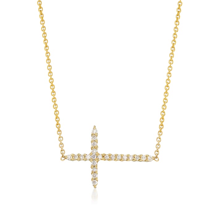 Roberto Coin .10 ct. t.w. Diamond Sideways Cross Necklace in 18kt Yellow Gold