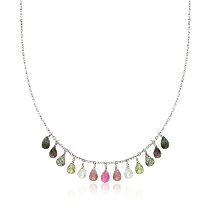 14.00 ct. t.w. Multicolored Tourmaline Drop Necklace in Sterling Silver