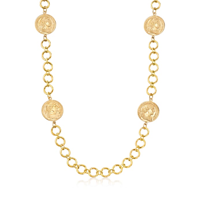 Italian 18kt Gold Over Sterling Station Coin Necklace
