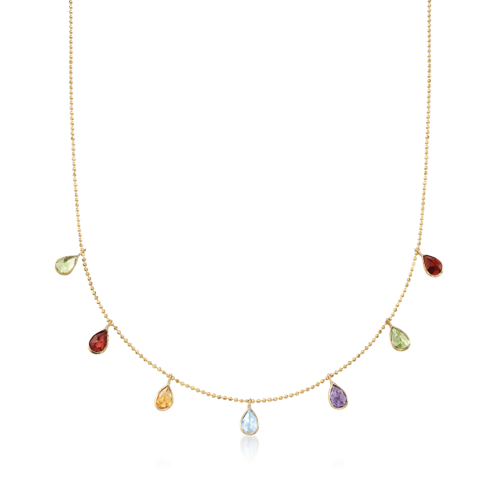 2.80 ct. t.w. Multi-Gemstone Station Necklace in 14kt Yellow Gold