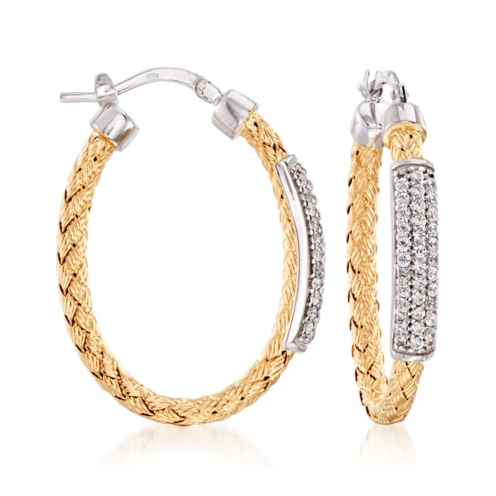 Charles Garnier &quot;Nardini&quot; .60 ct. .W. CZ Oval Hoop Earrings in Two-Tone Sterling Silver
