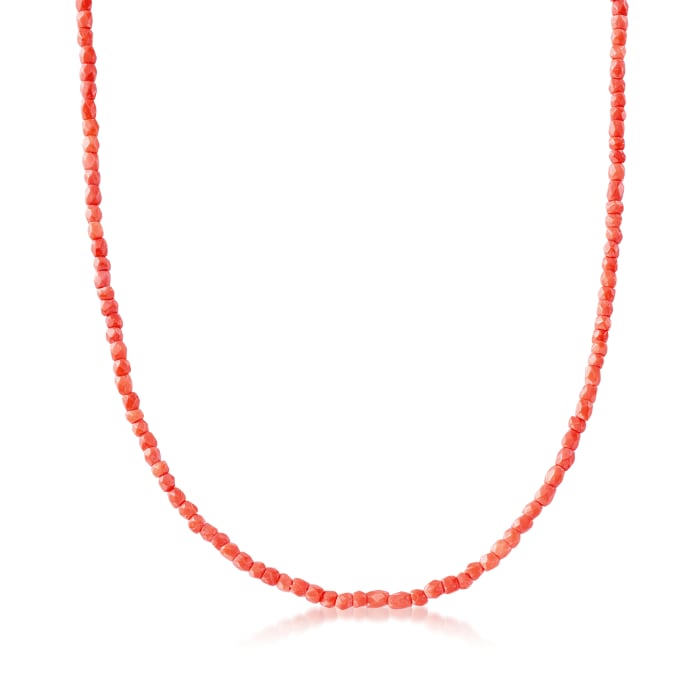C. 1970 Vintage Coral Beaded Necklace in 14kt Yellow Gold