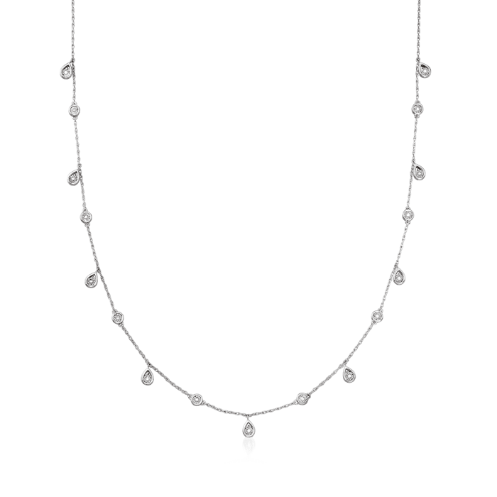 .16 ct. t.w. Diamond Station Drop Necklace in Sterling Silver | Ross-Simons