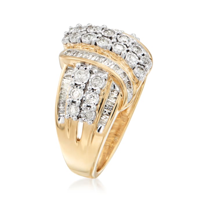 1.00 ct. t.w. Round and Baguette Diamond Ribbon Ring in 18kt Gold Over ...