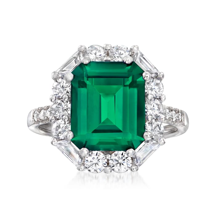 5.00 Carat Simulated Emerald Ring with 1.30 ct. t.w. CZs in Sterling ...